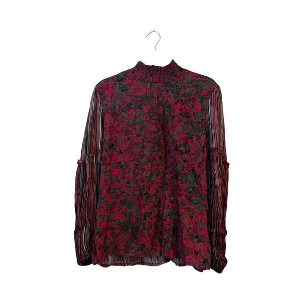 bl^nk london Tops - Bl^nk London Anthropologie Peasant Mock Neck Flowy Blouse Women’s Top Small Red